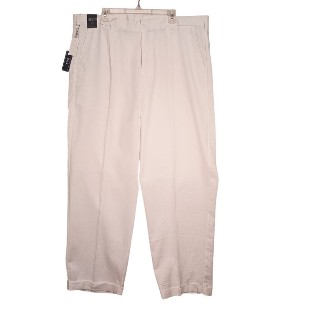 Trust Mens Linen Blend Trousers Relaxed Fit Pleated Front Classic Tailored 44X32